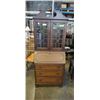 Image 1 : KRUG BROS WALNUT WRITING DESK WITH GLASS DOOR DISPLAY HUTCH TOP - 30 INCHES WIDE X 15 DEEP X 75 TALL