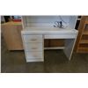 Image 2 : 2 PIECE WHITE PEDESTAL DESK WITH 4 DRAWERS, HUTCH AND SLIDING CORKBOARD DOOR - 41 INCHES WIDE X 17 1