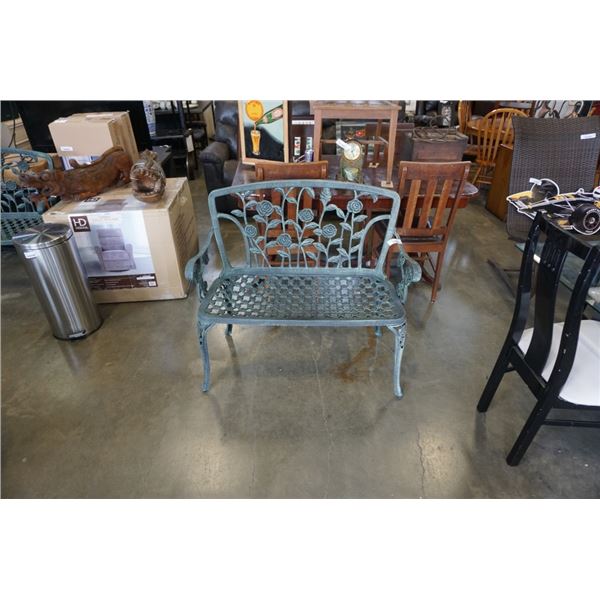 GREEN METAL GARDEN BENCH - 42 INCHES WIDE, 37 TALL