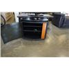 Image 2 : Locking bowed glass front, swivel top TV stand with 2 shelves