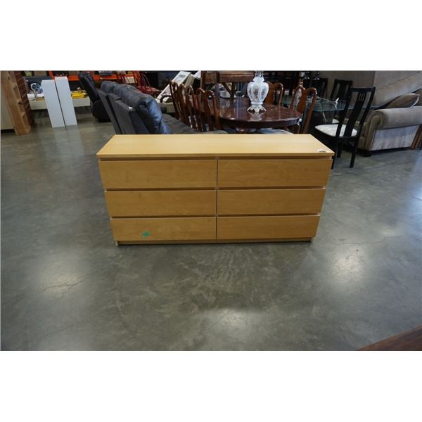 6 DRAWER MAPLE DRESSER - 63 INCHES WIDE X 19 DEEP X 31 TALL