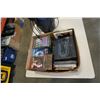 Image 2 : BOX OF DVDS, CDS, NEW VHS TAPES AND ORECK PORTABLE VACUUM