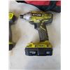 Image 2 : RYOBI CORDLESS 18V IMPACT GUN AND DRILL WITH 3 BATTERIES AND CHARGER - TESTED AND WORKING