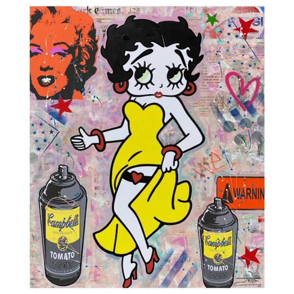 Jozza, "Yellow Dress" Hand Signed Original Mixed Media on Canvas with COA.