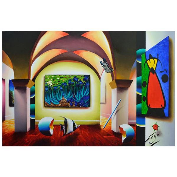 Ferjo, "Blooms and Miro" Original Painting on Canvas, Hand Signed with Letter of Authenticity.