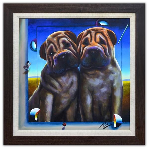 Ferjo- Original Oil on Canvas "Two Shar Pei Puppies"