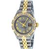 Image 3 : Rolex Ladies 2 Tone Gray & Pyramid Diamond Oyster Perpetual Datejust Wriswatch 2