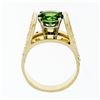Image 6 : 14k Yellow Gold 3.0 ctw Round Peridot Solitaire & Ideal Cut Diamond Cocktail Rin