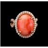 Image 2 : 6.62 ctw Coral and Diamond Ring - 14KT Rose Gold