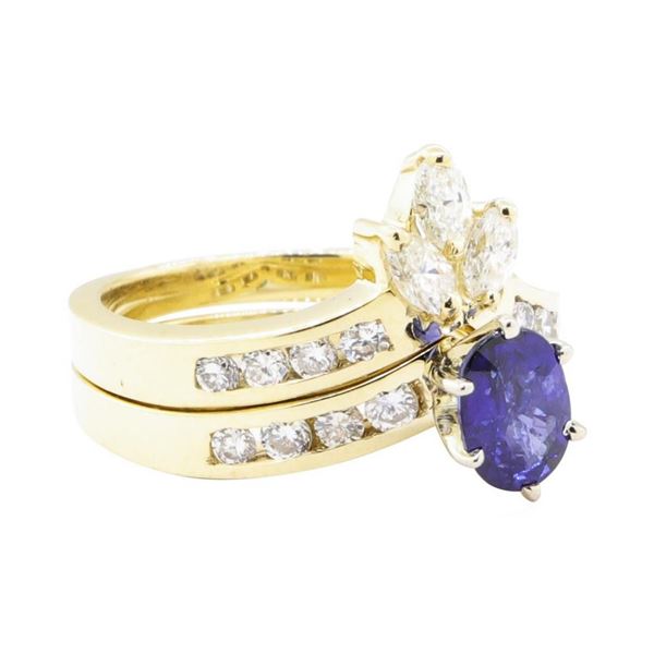 1.73 ctw Sapphire And Diamond Ring And Band - 14KT Yellow Gold