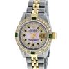 Image 3 : Rolex Ladies 2 Tone MOP Diamond & Emerald Oyster Perpetual Datejust Wristwatch