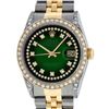 Image 1 : Rolex Mens 36 Green Vignette Diamond Lugs Datejust Wristwatch Oyster Perpetual