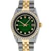 Image 2 : Rolex Mens 36 Green Vignette Diamond Lugs Datejust Wristwatch Oyster Perpetual