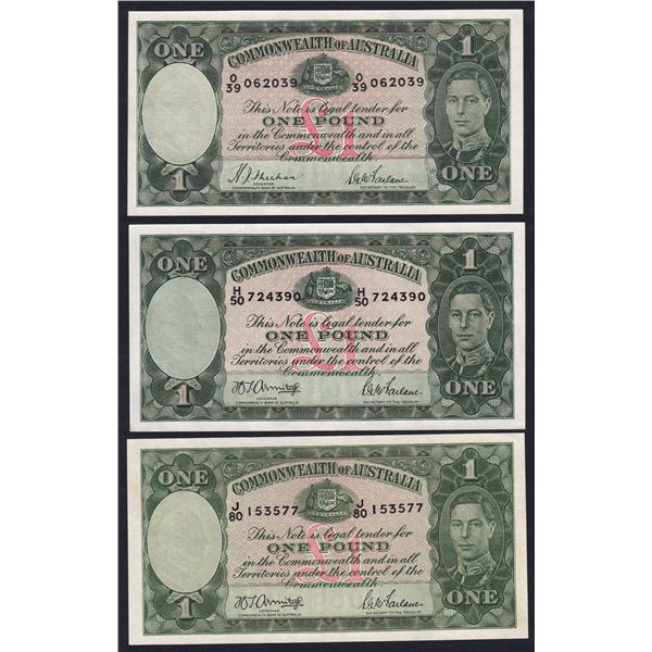 AUSTRALIA Â£1. 1938-1952. SET OF 4 SIGS + EXTRA SHADE VARIETY (TOTAL 5 NOTES)