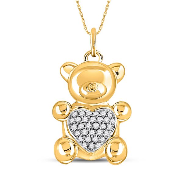 Round Diamond Bear Heart Animal Pendant 1/10 Cttw 10KT Yellow Gold
