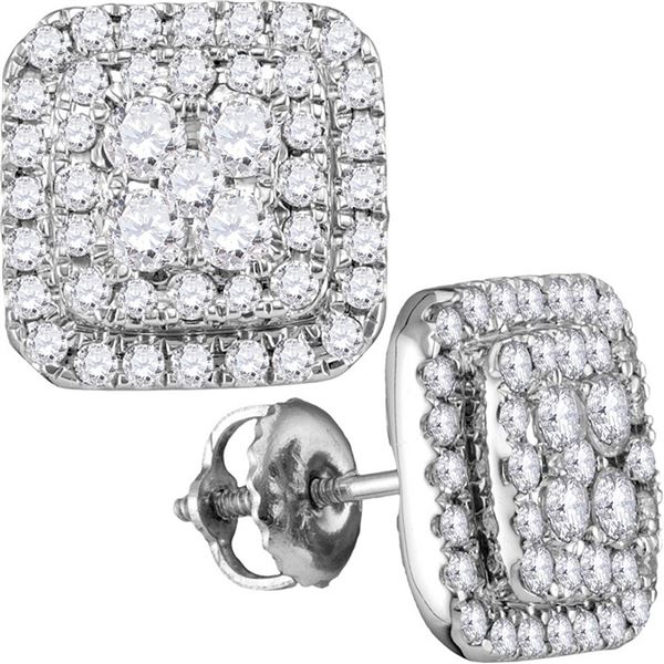 Round Diamond Square Cluster Earrings 1 Cttw 14KT White Gold