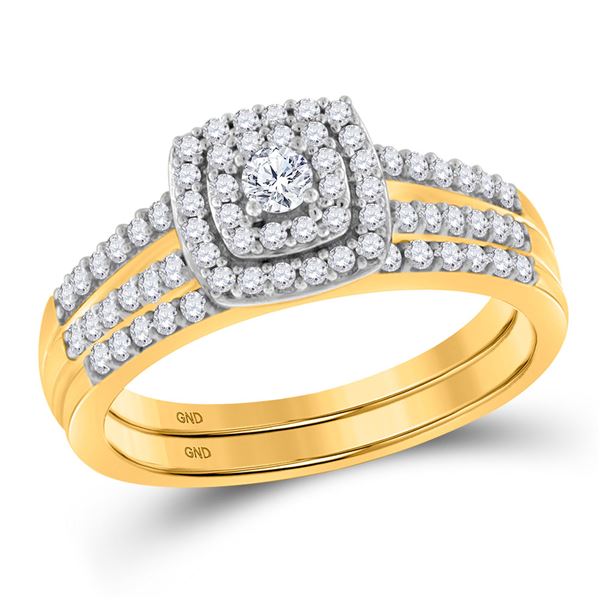 Diamond Split-shank Bridal Wedding Ring Band Set 1/2 Cttw 10KT Yellow Gold