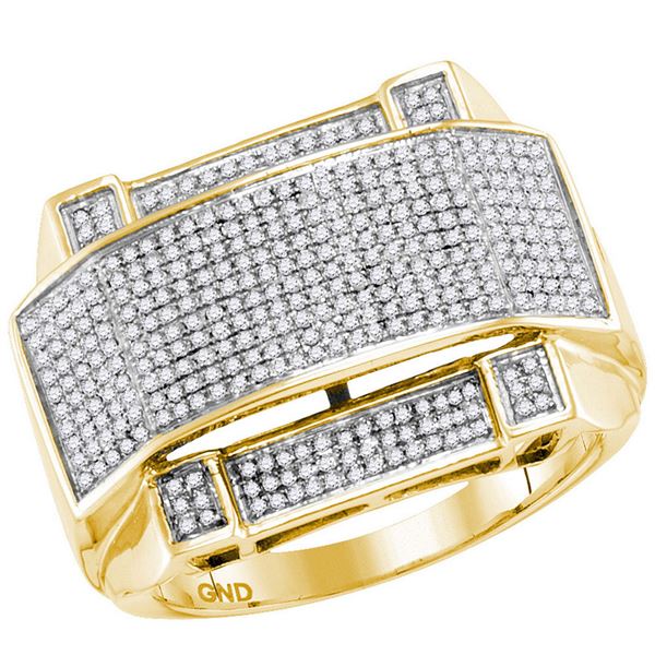 Round Diamond Arched Rectangle Cluster Ring 5/8 Cttw 10KT Yellow Gold