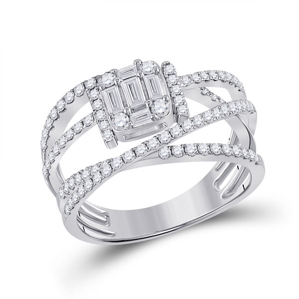 Baguette Diamond Fashion Ring 1 Cttw 14KT White Gold