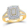 Image 1 : Round Diamond Rectangle Cluster Split-shank Ring 1/4 Cttw 10KT Yellow Gold