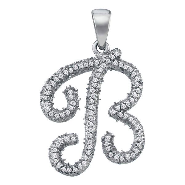 Round Diamond Initial B Letter Pendant 1/5 Cttw 10KT White Gold