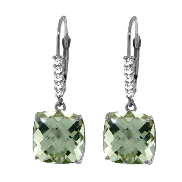 Genuine 7.35 ctw Green Amethyst & Diamond Earrings 14KT White Gold - REF-57N3R