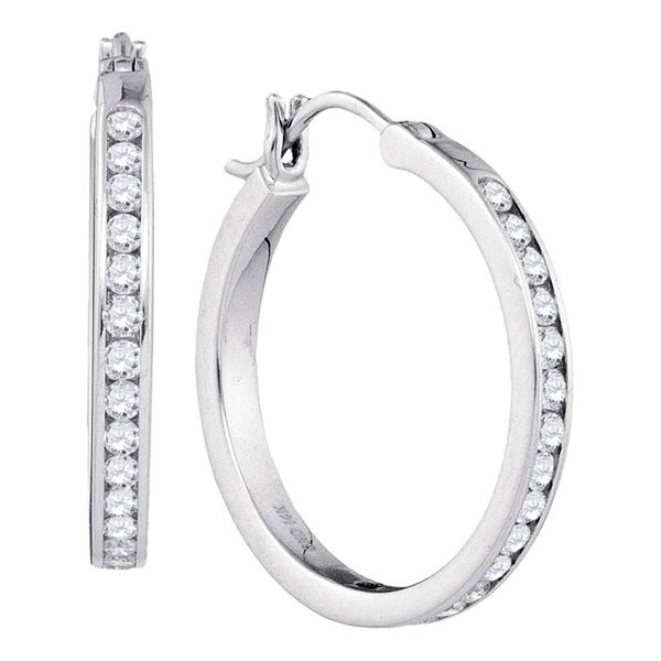 Round Diamond Hoop Snap-down Post Earrings 1 Cttw 14KT White Gold