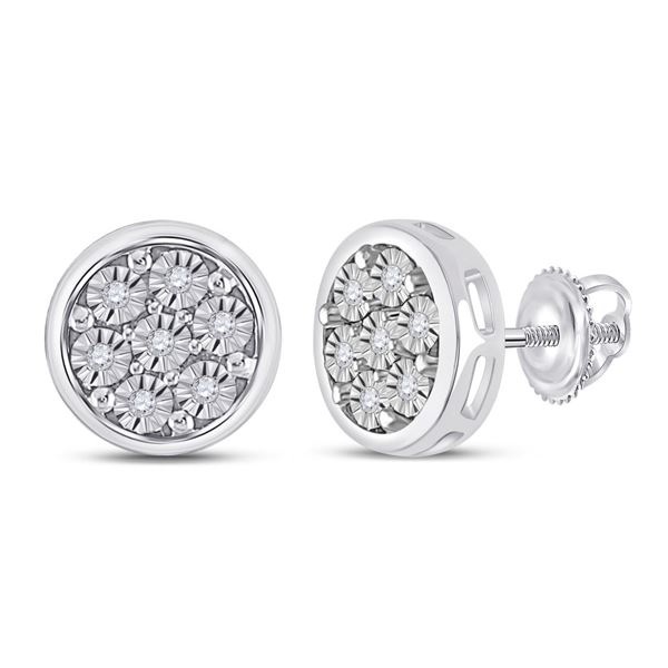 Round Diamond Circle Cluster Earrings 1/20 Cttw 10KT White Gold