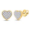 Image 1 : Round Diamond Heart Cluster Stud Earrings 1/10 Cttw 10KT Yellow Gold