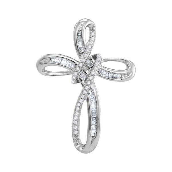 Round Diamond Cross Pendant 1/5 Cttw 10KT White Gold