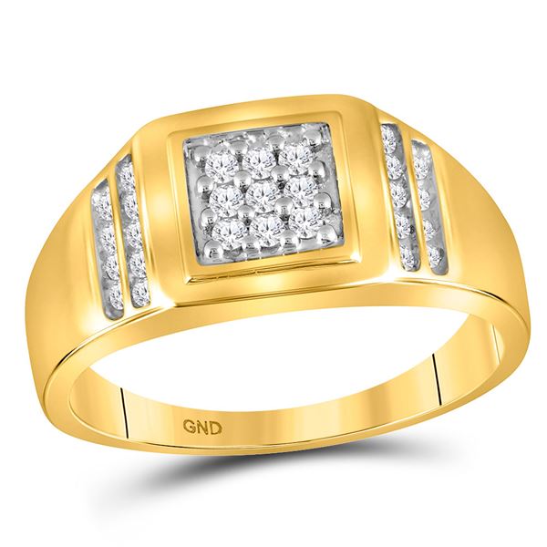 Round Diamond Square Cluster Ring 1/4 Cttw 10KT Yellow Gold