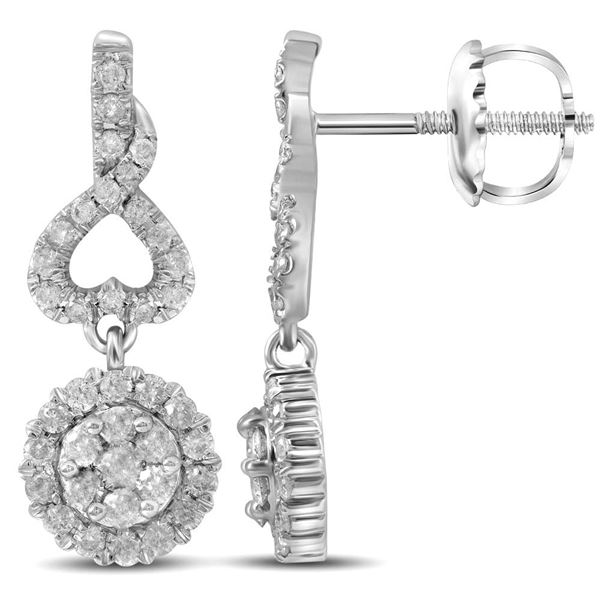 Round Diamond Cluster Dangle Earrings 1 Cttw 14KT White Gold