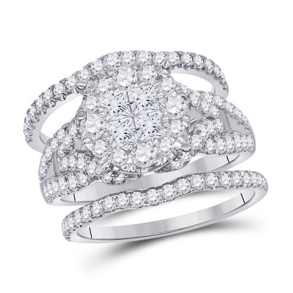Bridal Wedding Ring Band Set 2 Cttw 14KT White Gold
