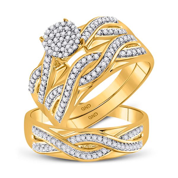 Diamond Cluster Matching Wedding Set 3/8 Cttw 10KT Yellow Gold