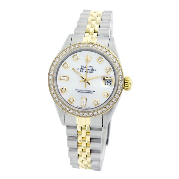 Rolex Pre-owned 26mm Womens Custom White Mother of Pearl Two Tone