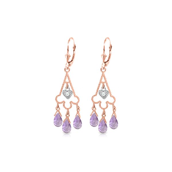 Genuine 4.83 ctw Amethyst & Diamond Earrings 14KT Rose Gold - REF-52Y7F