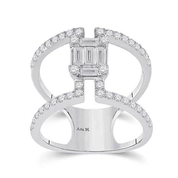 Baguette Diamond Negative Space Fashion Ring 1 Cttw 14KT White Gold