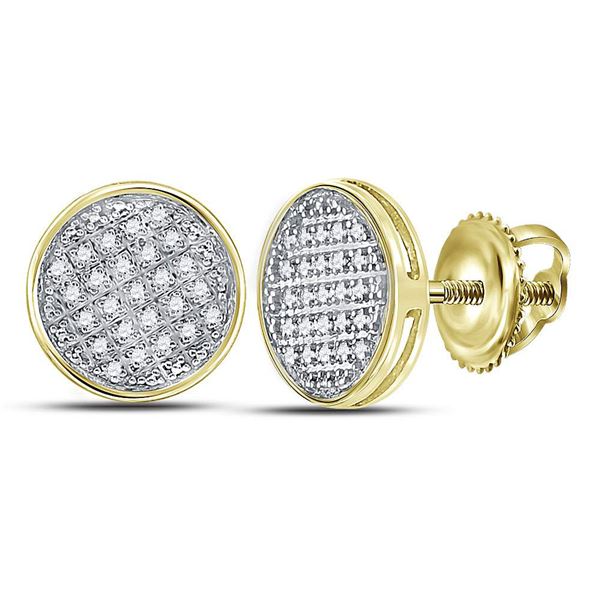 Round Diamond Circle Disk Cluster Earrings 1/8 Cttw 10KT Yellow Gold