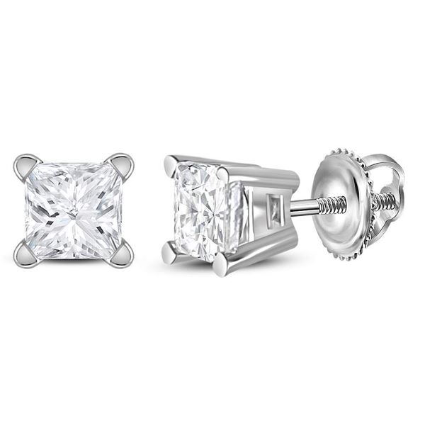 Princess Diamond Solitaire Stud Earrings 1/2 Cttw 14KT White Gold