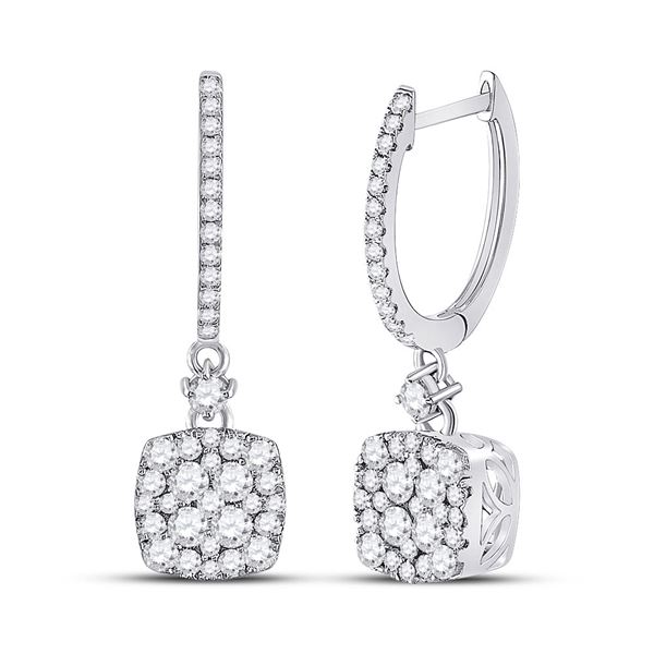 Round Diamond Square Dangle Earrings 1 Cttw 14KT White Gold