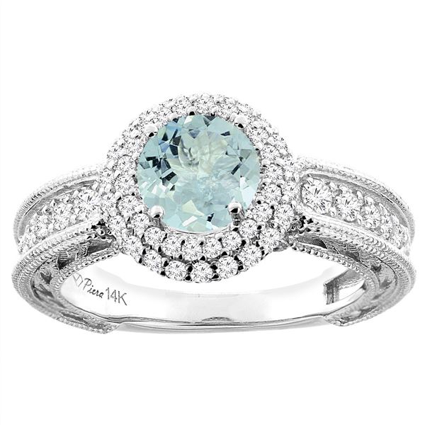 1.25 CTW Aquamarine & Diamond Ring 14K White Gold - REF-93A7X