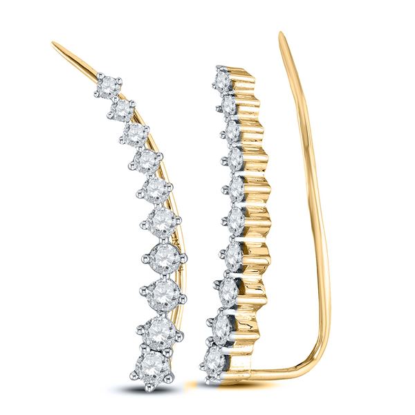 Round Diamond Climber Earrings 3/4 Cttw 14KT Yellow Gold