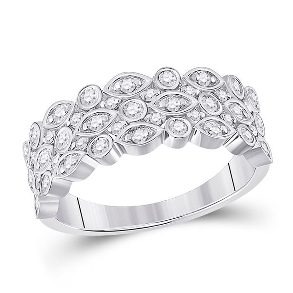 Round Diamond Oval Dot 3-Row Fashion Ring 3/4 Cttw 14KT White Gold