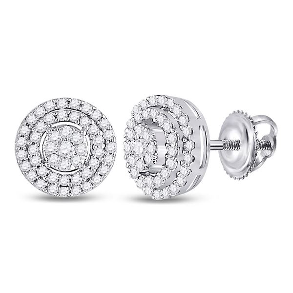 Round Diamond Circle Cluster Earrings 1/4 Cttw 10KT White Gold