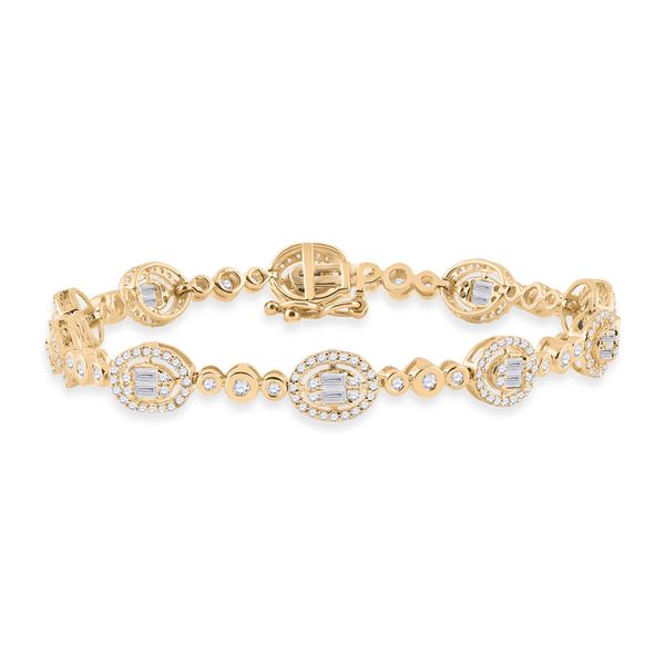 Baguette Diamond Oval Link Bracelet 2 Cttw 14KT Yellow Gold