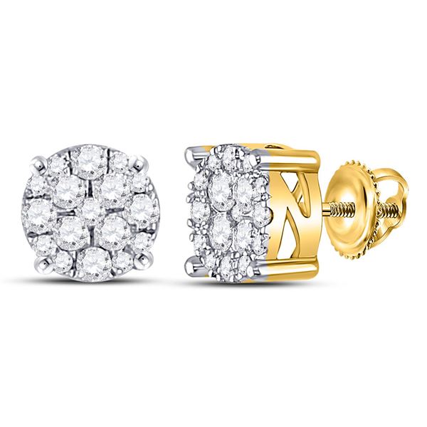 Round Diamond Cluster Earrings 1/4 Cttw 10KT Yellow Gold