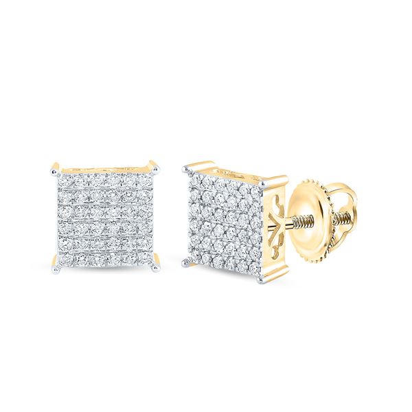 Round Diamond Square Earrings 1/2 Cttw 10KT Yellow Gold