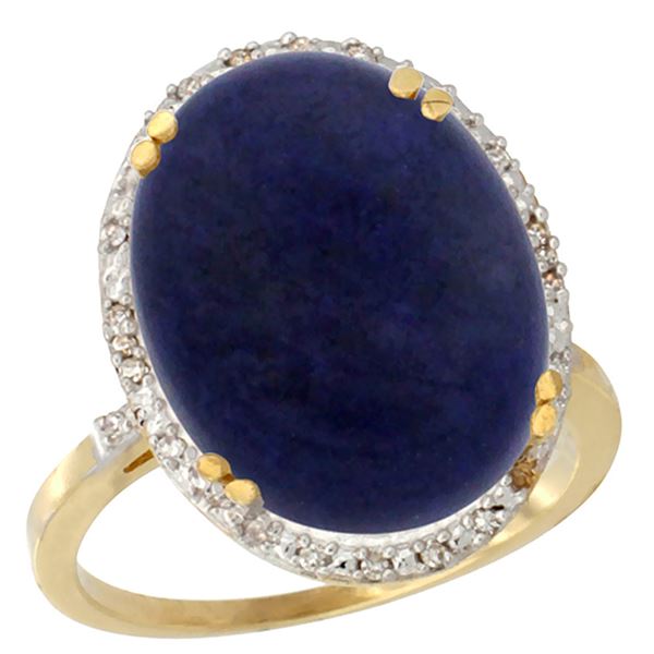 9.60 CTW Lapis Lazuli & Diamond Ring 14K Yellow Gold - REF-53V9R