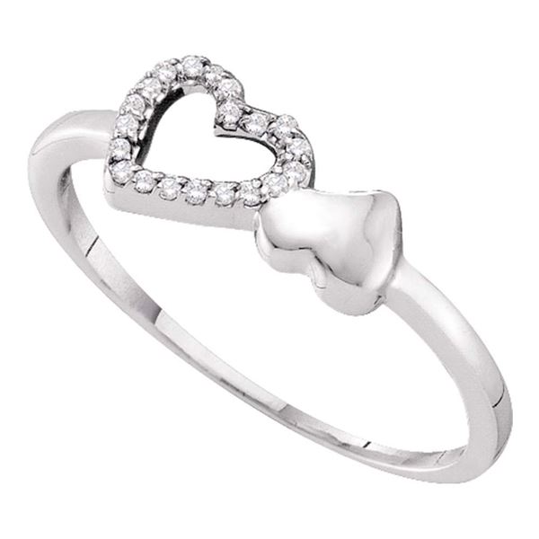 Round Diamond Slender Double Heart Ring 1/20 Cttw 10KT White Gold