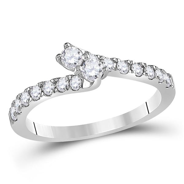 Diamond 2-stone Bridal Wedding Engagement Ring 1/2 Cttw 14KT White Gold